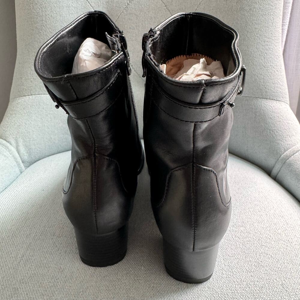 Ara Black Zip Ankle Bootie Square Toes Block Heel Side Zip Women's 6.5 - Picture 3 of 12